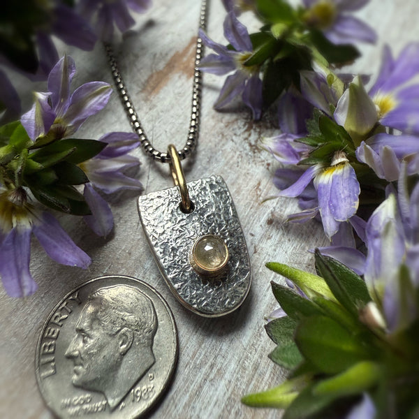 Natural Rustic Salt & Pepper Diamond Shield Amulet Necklace
