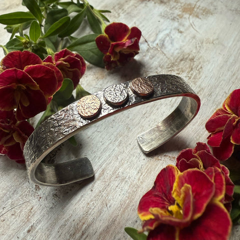 Silver & 2 14K Rose Gold Flat Rondel Cuff