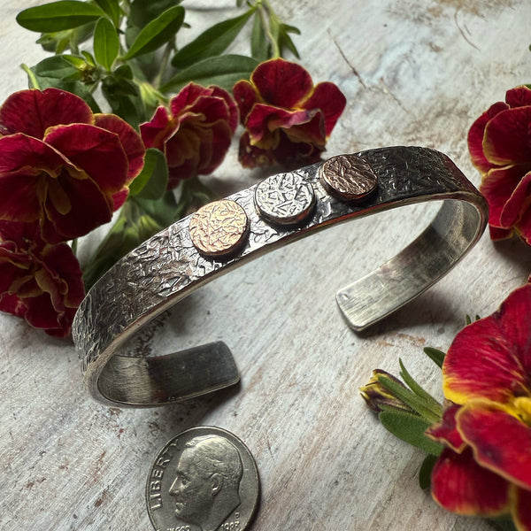 Silver & 2 14K Rose Gold Flat Rondel Cuff