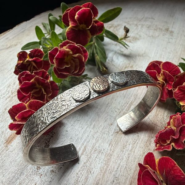 Silver & 1 14K Rose Gold Flat Rondel Cuff