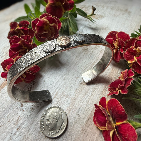 Silver & 1 14K Rose Gold Flat Rondel Cuff