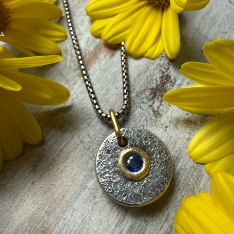 Mini  Medallion Silver & 18k Gold Setting  Australian Sapphire