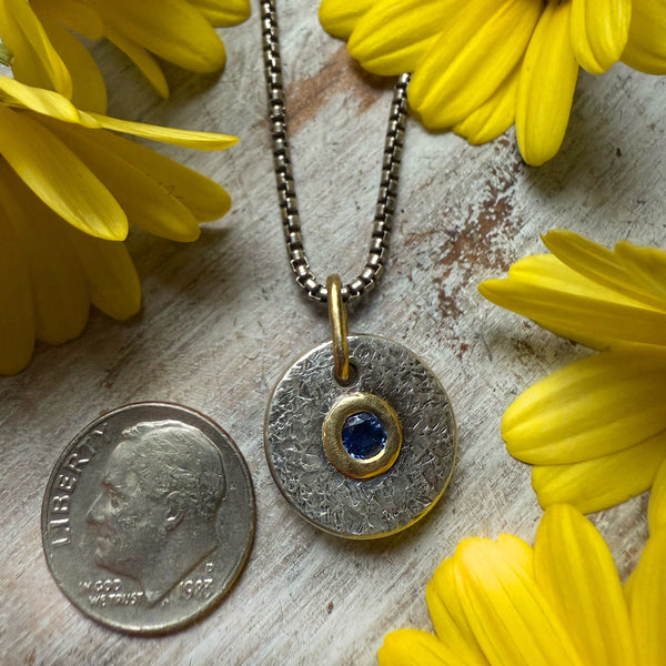 Mini  Medallion Silver & 18k Gold Setting  Australian Sapphire