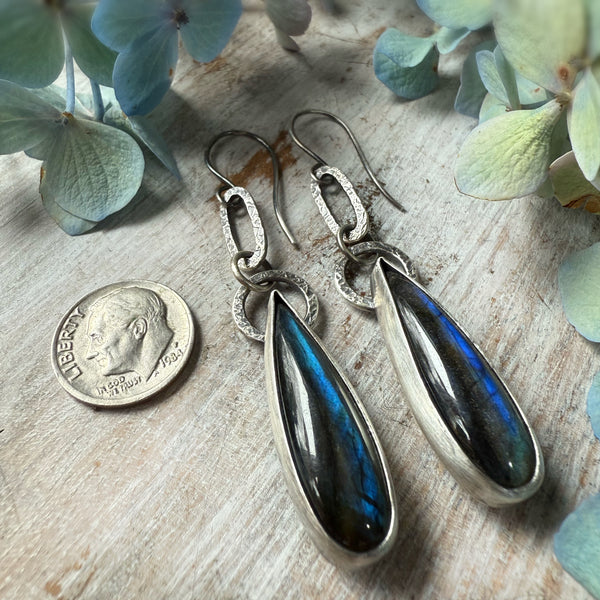 Labradorite Long Teardrop Paperclip Earrings
