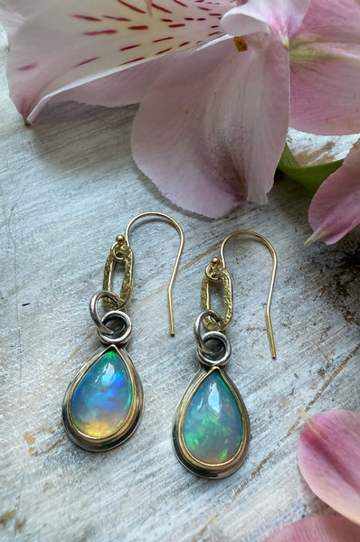 Ethiopian opal earrings set in 22k gold with 18k Paperclips