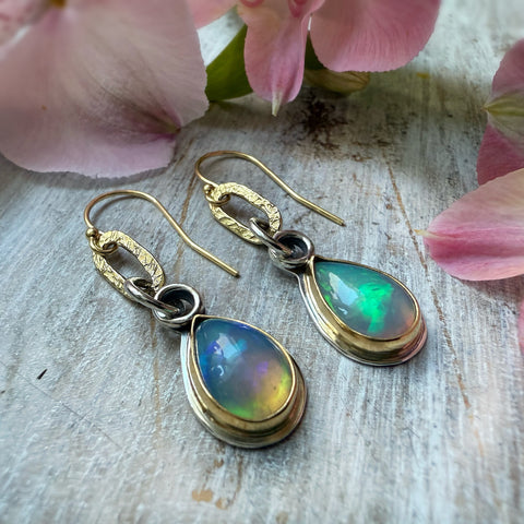 Ethiopian opal earrings set in 22k gold with 18k Paperclips