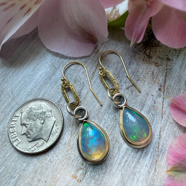 Ethiopian opal earrings set in 22k gold with 18k Paperclips