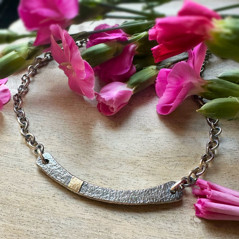 Chunky Silver Arc w/18k Gold Tab Necklace