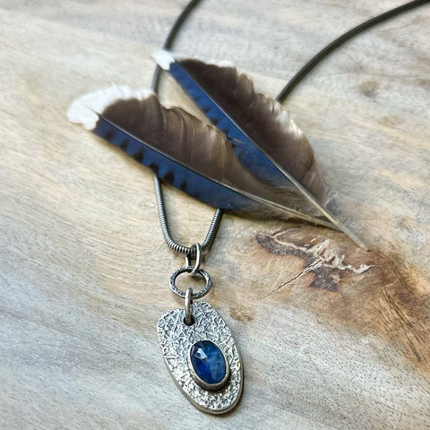 Blue  Kyanite Shield Amulet Silver