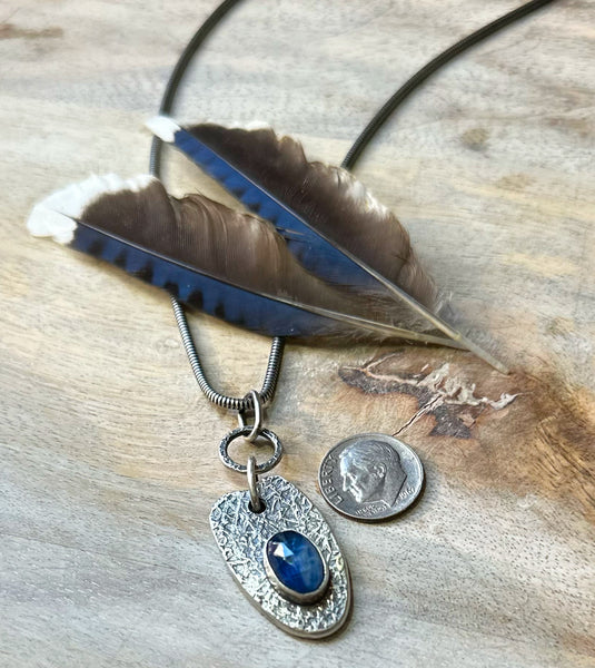 Blue  Kyanite Shield Amulet Silver