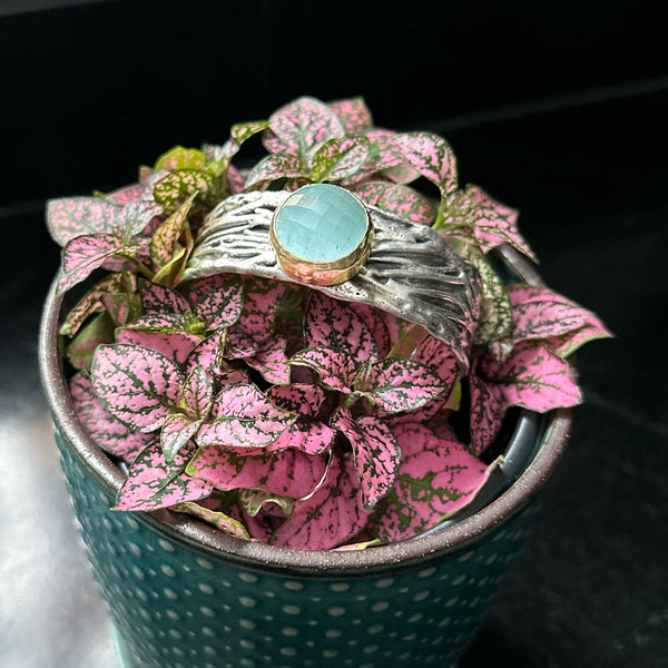 Aquamarine Ripple Cuff Silver & 18k Yellow Gold