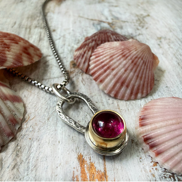 Smooth Round Pink tourmaline Talisman Necklace
