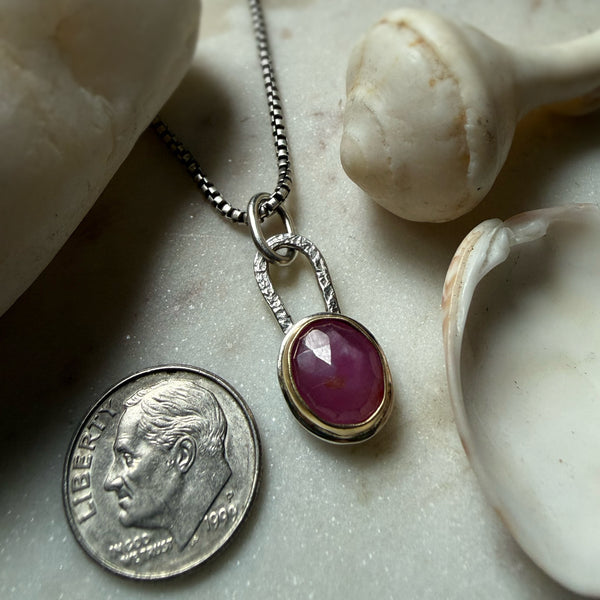 Natural Ruby Talisman Necklace set in 18k Gold & Sterling