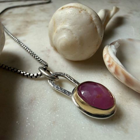 Natural Ruby Talisman Necklace set in 18k Gold & Sterling