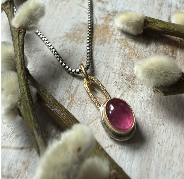 Smooth Pink Tourmaline Talisman Necklace