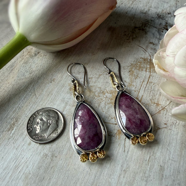 Natural Ruby Paperclip Rondel Earrings