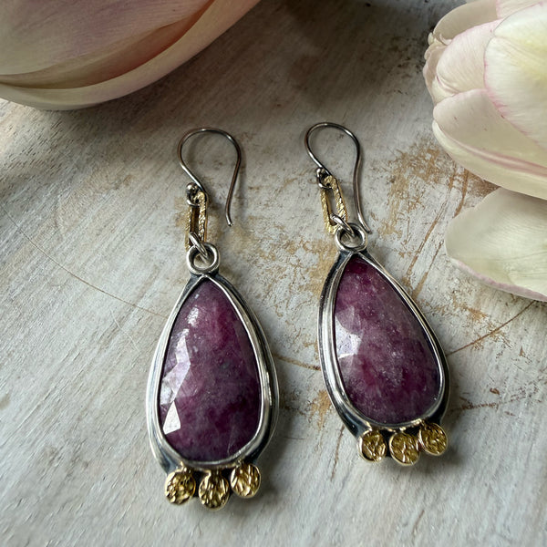 Natural Ruby Paperclip Rondel Earrings