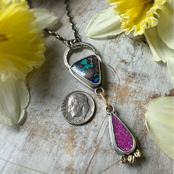 Australian Boulder Opal & Cobalto Calcite Totem Necklace