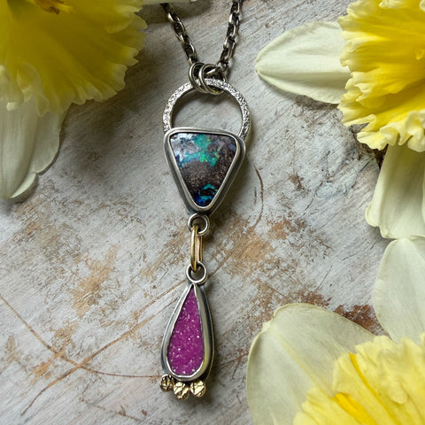 Australian Boulder Opal & Cobalto Calcite Totem Necklace