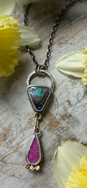 Australian Boulder Opal & Cobalto Calcite Totem Necklace