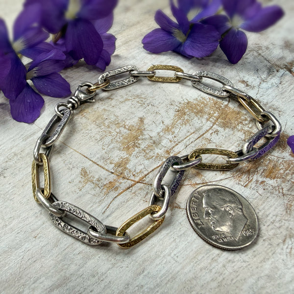 Paperclip Short Clip Bracelet Silver and 18k Gold