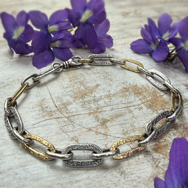 Paperclip Short Clip Bracelet Silver and 18k Gold