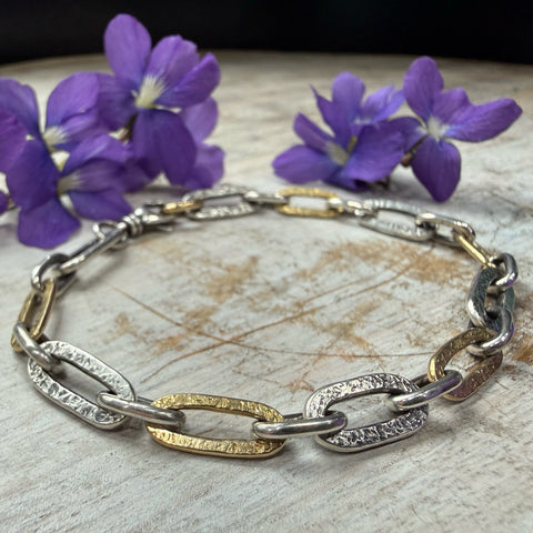 Paperclip Short Clip Bracelet Silver and 18k Gold
