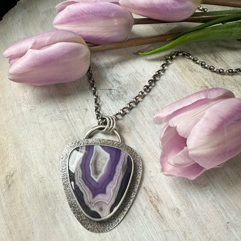 Elemental Plum Colored Agate Necklace w/Druzy Inclusion