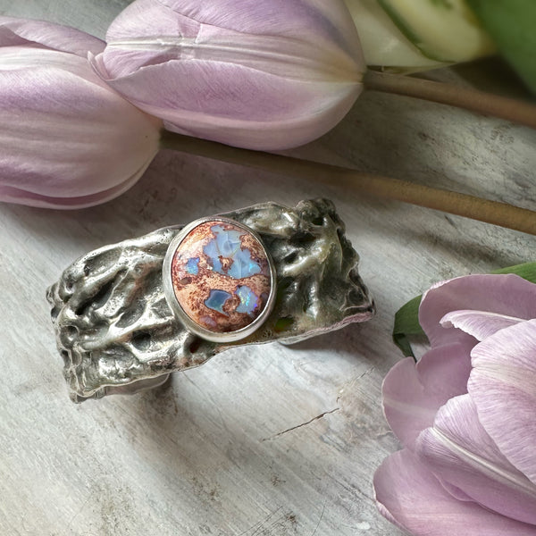 Mexican Cantera Opal Ripple Cuff Silver