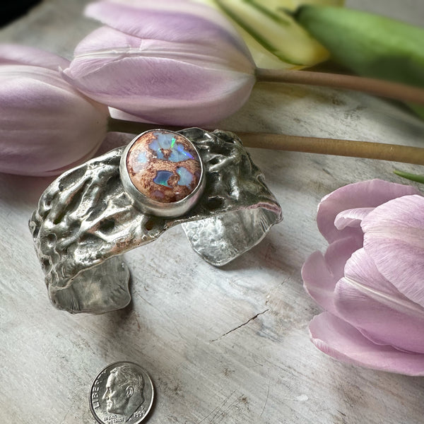 Mexican Cantera Opal Ripple Cuff Silver