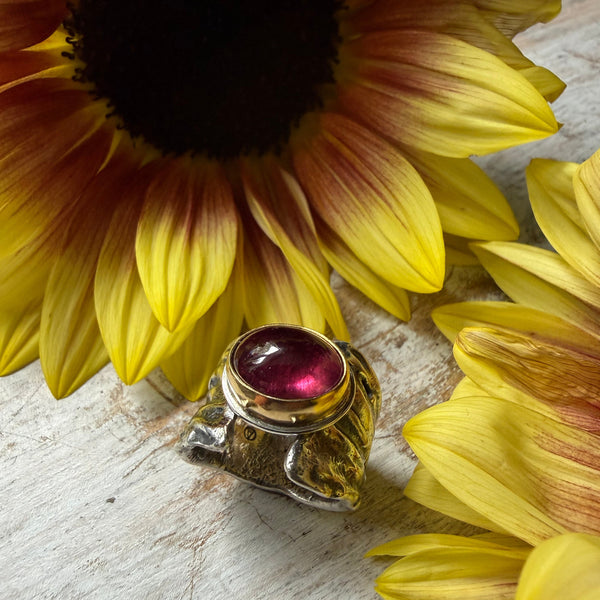 Brilliant Pink Smooth Tourmaline Ripple Ring