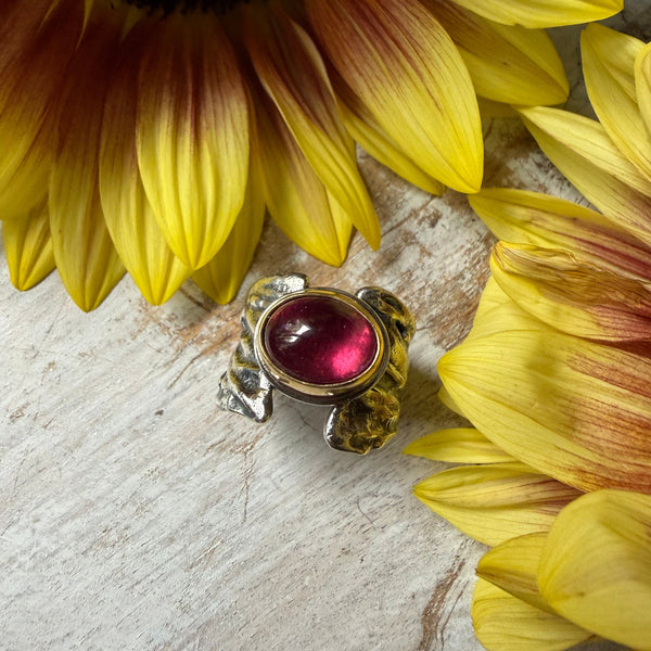 Brilliant Pink Smooth Tourmaline Ripple Ring