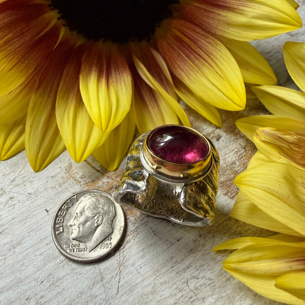 Brilliant Pink Smooth Tourmaline Ripple Ring
