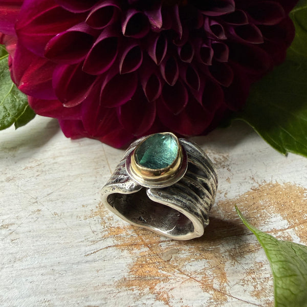 Pale Green Tourmaline Ripple ring