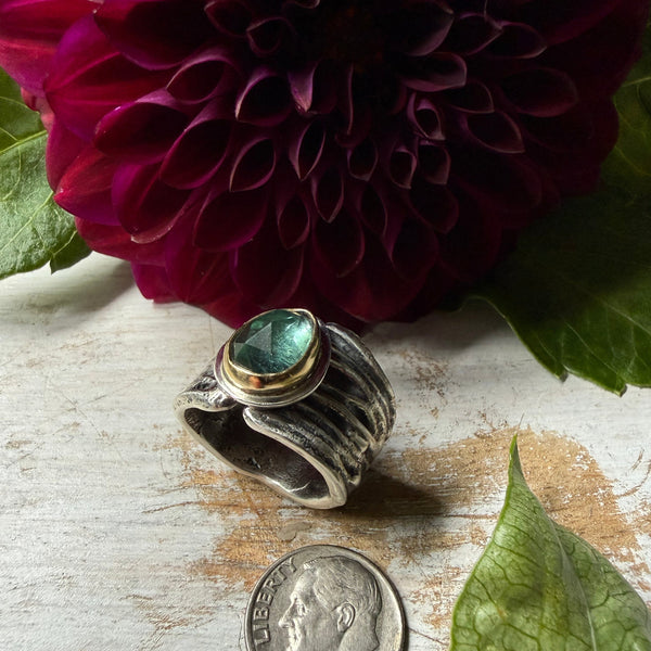 Pale Green Tourmaline Ripple ring