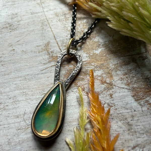 Ethiopian Wello Opal Talisman Necklace set in 18k Gold & Sterling