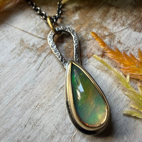 Ethiopian Wello Opal Talisman Necklace set in 18k Gold & Sterling