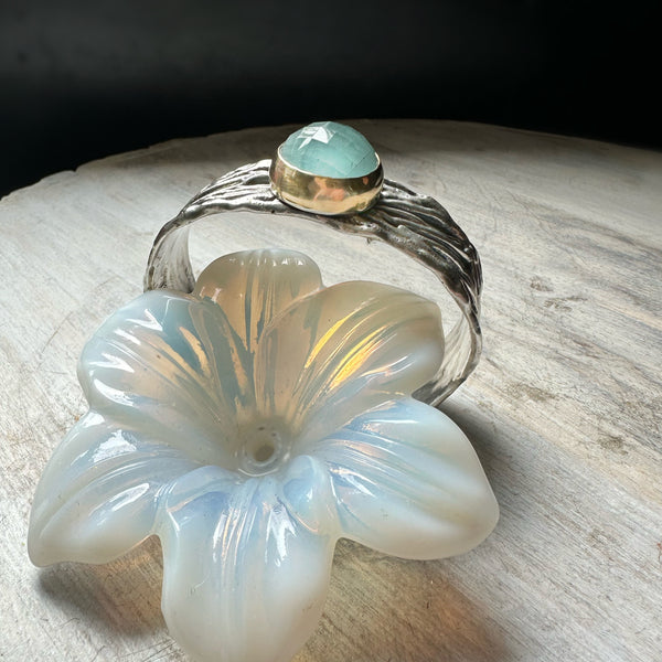 Aquamarine Ripple Cuff Silver & 18k Yellow Gold