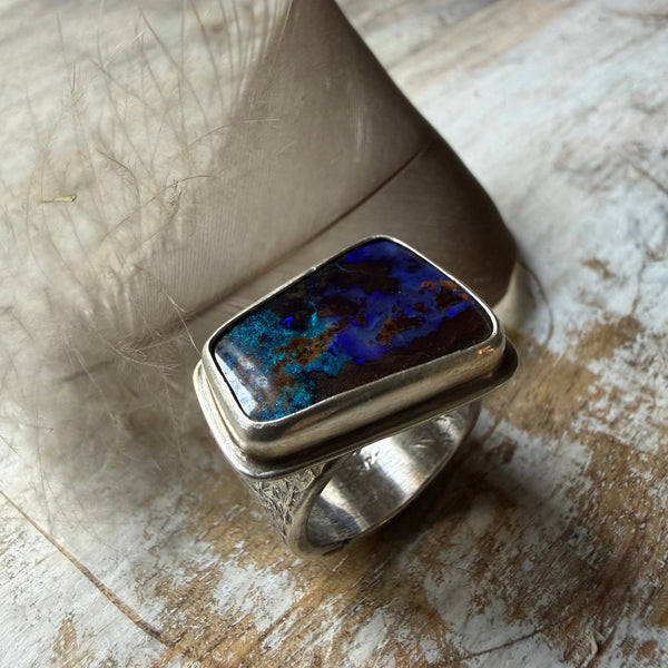 Asymmetrical Austrailian Boulder Opal Ring