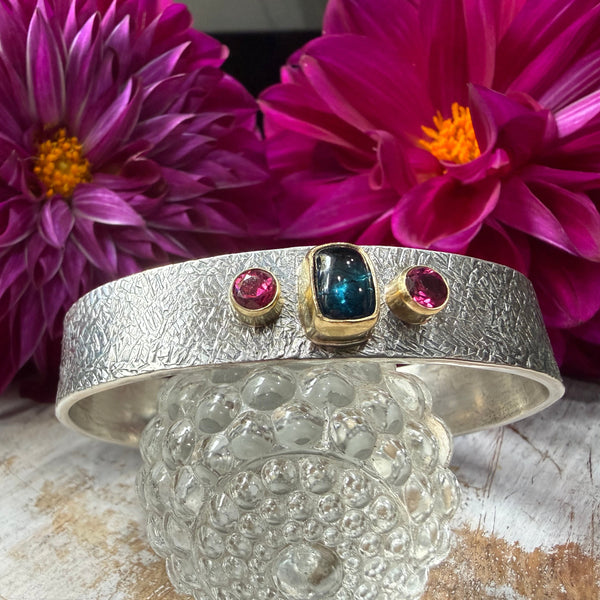 Indicolite & Pink Tourmaline Flat Cuff