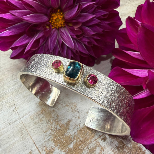 Indicolite & Pink Tourmaline Flat Cuff