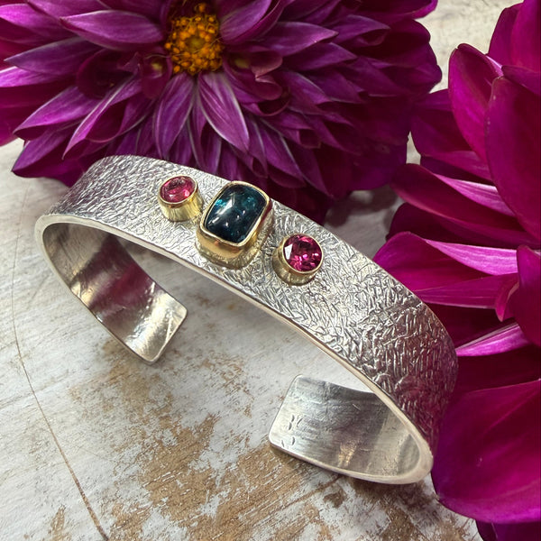 Indicolite & Pink Tourmaline Flat Cuff
