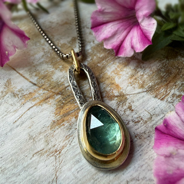 Rose Cut Soft Green Tourmaline Talisman Necklace