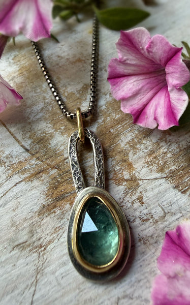 Rose Cut Soft Green Tourmaline Talisman Necklace