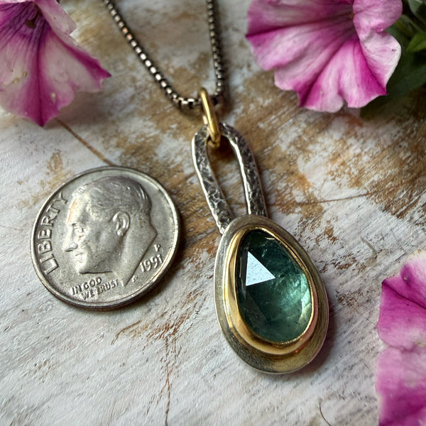 Rose Cut Soft Green Tourmaline Talisman Necklace