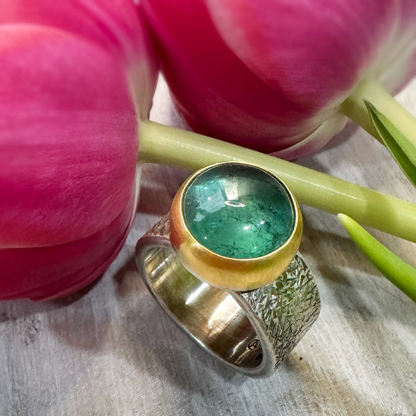 Soft Blue/Green Tourmaline set in 22k w/Silver Shank