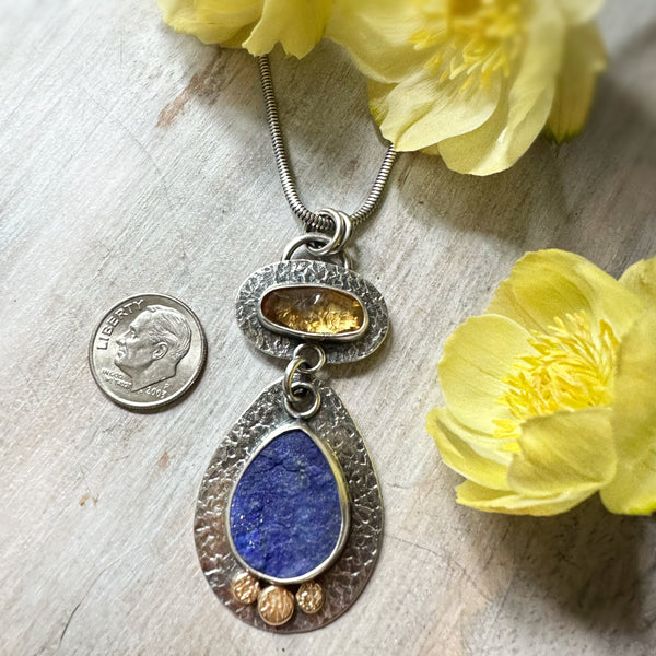 Natural Surface Lapis & Citrine Rondel Necklace