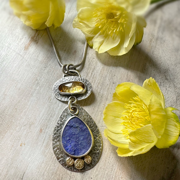Natural Surface Lapis & Citrine Rondel Necklace