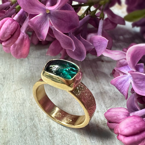 18k Gold Blue Green Tourmaline Ring