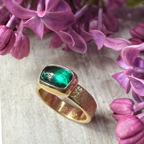 18k Gold Blue Green Tourmaline Ring